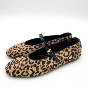 Nordstrom Maraise Ballet Flat Women's Buckle Strap Tan Leopard Size US10M EU40